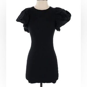 Zara Black Mini Dress with Puff Sleeves